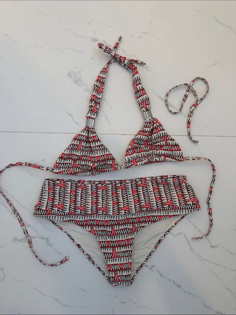 Ondademar Red, White, and Black Bikini Set